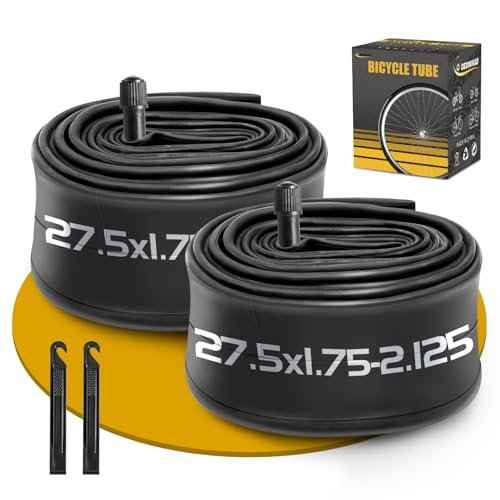 2 Pack 27.5 Inch Bike Tube, 27.5" Bicycle Tube for 27.5 x 1.75/1.9/1.95/2.0/2.1/2.125 Bike Tire, Butyl Rubber Inner Tube with 2 Tire Levers for Mountain MTB Bike