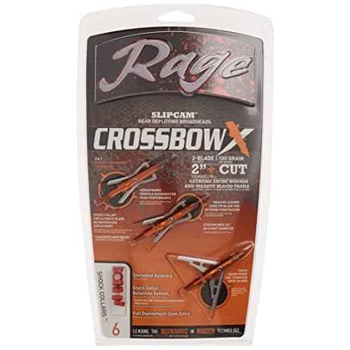 Rage Crossbow X, 2-Blade Archery Arrow Broadhead, 100 Grain with Shock Collar Technology (3-Pack)