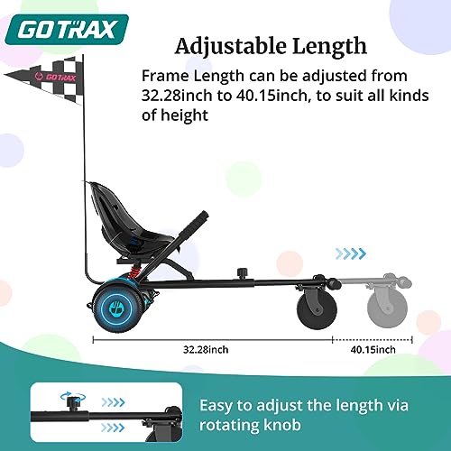 Gotrax Hoverboard Kart Seat Attachment Accessory for 6.5" 8" 8.5" 10" Self Balancing Scooter, Adjustable Frame Length and Handlebar Control Buggy Attachment, Hover Board Go Kart Accessory Kids Adults