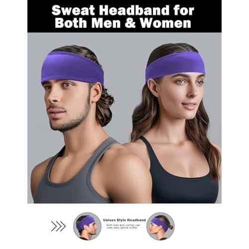 6 Pack Sport Headbands for Men & Women, Sweat Wicking Workout Sweatband, Bright Hairband for Running, Cycling, Football, Yoga