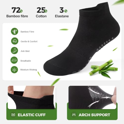 Women's Bamboo Pilates Socks with Grips - 4 Pairs, Black - CoBambooton