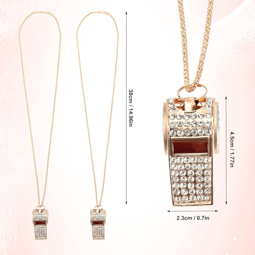 2pc Bling Whistle Necklace Set - Gold Rhinestone Coaches Sport Whistles