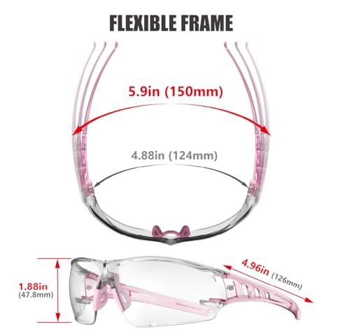 Small Safety Glasses Anti-Fog Protective Eyewear for Women and Youth - Clear Pink