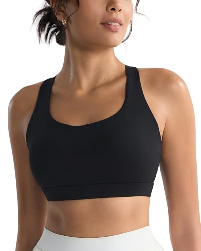 Running Girl Cross Back High Impact Sports Bras for Women Medium Black