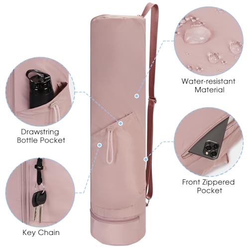 Pink Yoga Mat Carrier Bag for Women - Lightweight Pilates Bag with Wet & Side Pockets