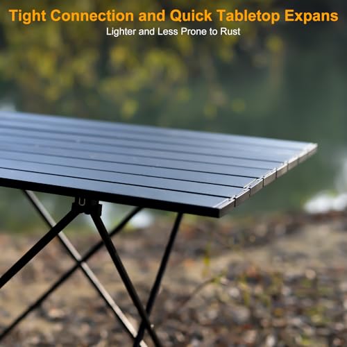 Ultralight Foldable Camping Side Table - 16'' Black Portable Aluminum