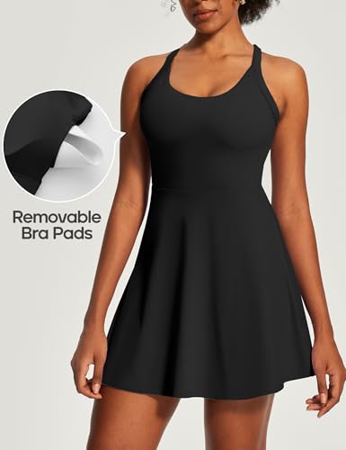 Heathyoga Easy Peasy Tennis Dress with Shorts Underneath - Medium / Easy Peezy - Black