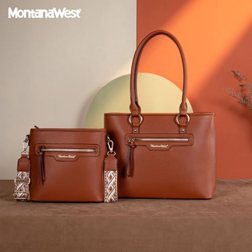 Montana West 2-Piece Tote Bag & Crossbody Set - Brown