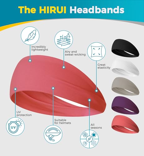 Moisture Wicking Headbands for Men & Women 5-Pack - Black, White, Silver, Purple, Coral