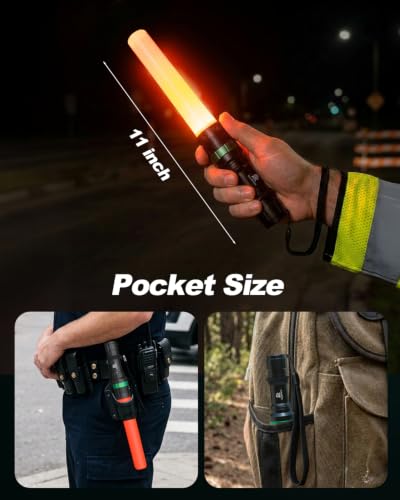 11 Inch Traffic Wand LED Flashlight Set - 2 Pack with 5 Flashing Modes