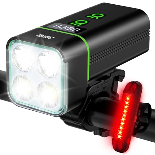 Bike Light Set USB Rechargeable - 5400mAh Bike Headlight & Taillight with Digital Display, 3 LED Super Bright 1600 Lumen 6 Lights Modes for All Bicycles, Road, Mountain, Night Riding