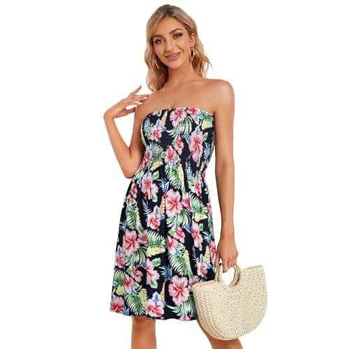 CHICGAL Summer Dresses for Women Beach Cover Ups Strapless Boho Floral Print Sundress