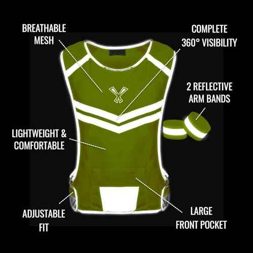 Running Reflective Vest, Inside Pocket & 2 Bands, High Visibility Reflective Running Vest for Night Running Walking Cycling