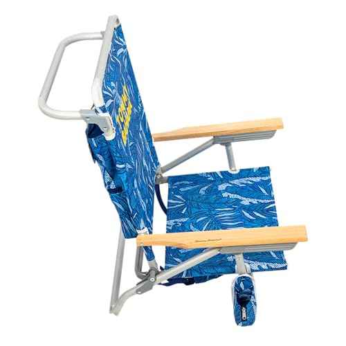 Tommy Bahama 5-Position Classic Lay Flat Backpack Beach Chair with Cooler and Cup Holder, Portable Folding Beach Chair for Tanning, Blue Tropical Leaves