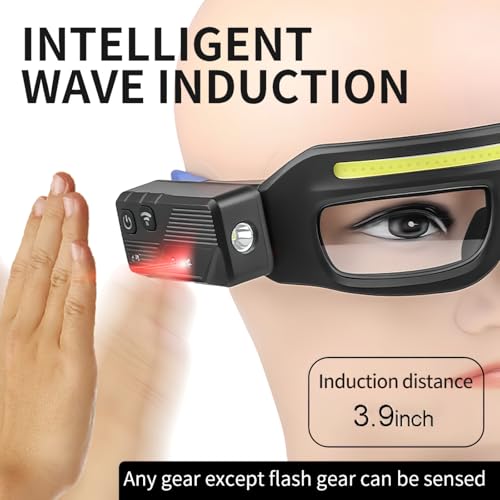Rechargeable LED Safety Glasses with Lights, Motion Sensor & Touch Control - Blue