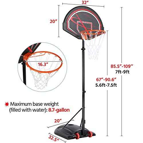 Yaheetech Kids Basketball Hoop Basketball Goals Outdoor Basket Ball Hoop for Kids 7-9ft Height Adjustable Basketball Court with 32'' Backboard for Youth