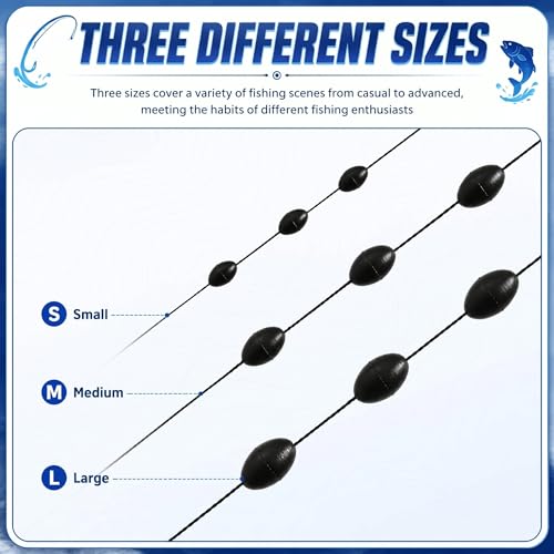 Fishing Bobber Stopper Set - Mixed Small Medium Large Oval Rubber Floats