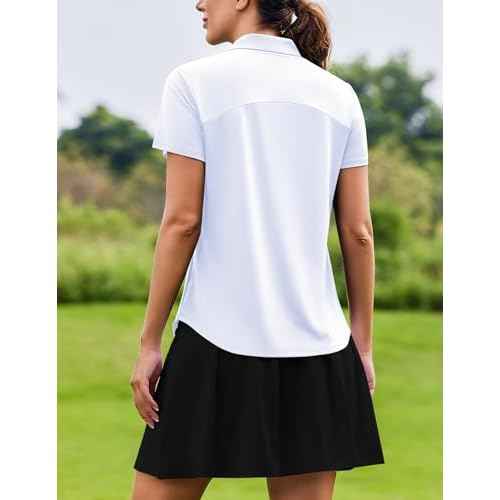 PINSPARK Womens Golf Shirts Short Sleeve Polo Moisture Wicking Tops V-Neck with Collar Shirts Tennis Outfits