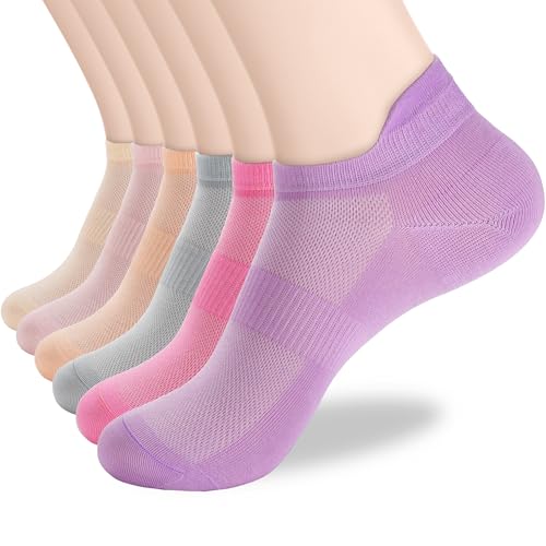 Ankle Socks Women & Men 6-12 Pairs Thin Low Cut No Show Socks with Tab - 9-11 Size, 6 Colors