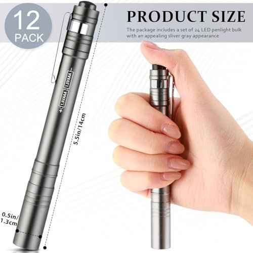 12 Pack LED Penlight Bulk, Pocket Flashlight with Clip, Aluminum Pen Flashlights Mini Pen Light for Nurses Hospital Outdoor Camping Emergency Hiking (Silver Gray)