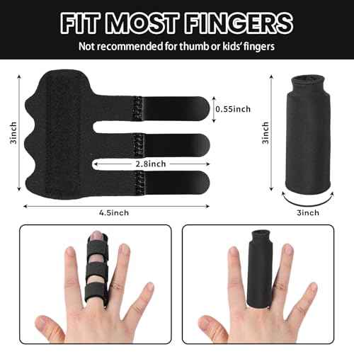 Trigger Finger Splint and Finger Ice Pack, 2+2 Set, Reusable Fingers Ice Sleeves for Pain Relief, Fingers Brace Fits for Middle/Ring/Index/Pinky Finger- Left and Right Hand, Black, 4pcs