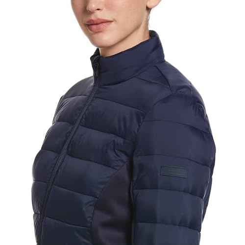 Perry Ellis Women's Long Sleeve Full-Zip Faux Down Jacket, Sun Protection, Mock Collar, Front Pockets, Warming & Flexible