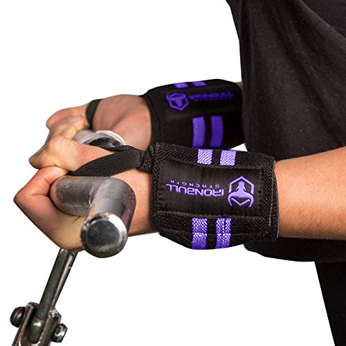 Women Wrist Wraps with Thumb Loops - Black/Purple 12" Support Brace for Lifting