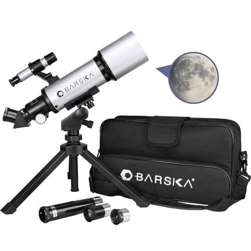 Barska Starwatcher Astronomical Refractor Telescope 300x Magnification for Beginners & Kids with Barlow Lens, 2 Interchangeable Eyepieces, Finder Scope, Table Top Tripod