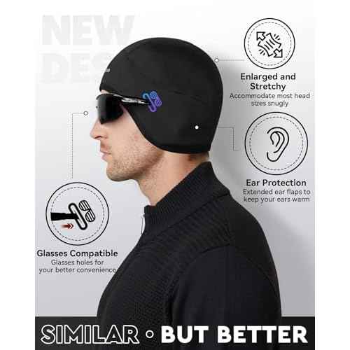 Hikenture Skull Cap Helmet Liner with Glasses Holes, Winter Thermal Cycling Cap for Men & Women, Cycling Hat Beanie