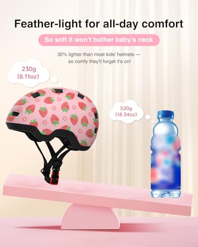 Toddler Bike Helmet Adjustable Dial Fit for Ages 2-6, Strawberry, Small