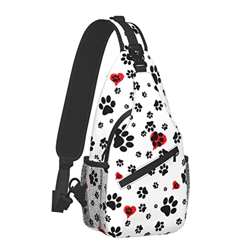 Dog Paws Print Crossbody Sling Bag for Men Women Black Lightweight Small Daypack