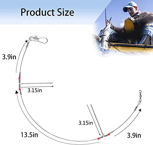 12PCS Stainless Steel Fluorocarbon Fishing Leaders 70lb, 17.7 Inch, Saltwater & Freshwater