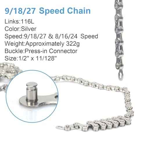 9/18/27 Speed Bike Chain,Bicycle Chain for Road Bike MTB Mountain Racing Cycling Compatible with All Major Systems,116 Links,Steel Cycling Hollow Out Chains with Quick Link