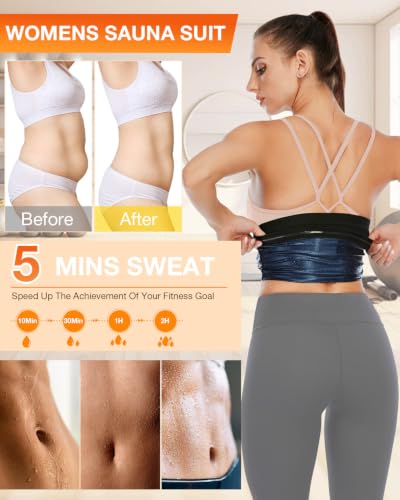 Large Blue Sauna Suit Waist Trimmer Belt for Women Belly Fat Slimming Workout