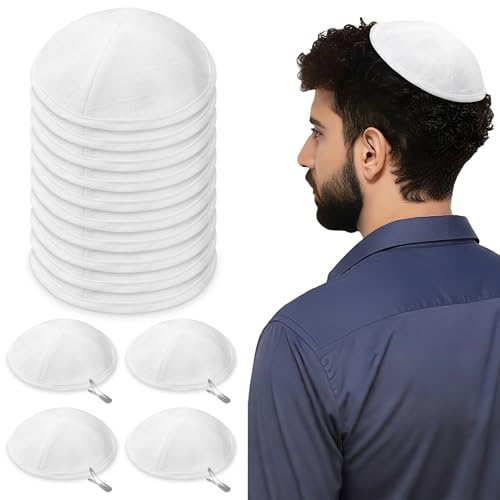 White Linen Kippah Hat - 10 Pack Yamaka for Men - Religious Headwear