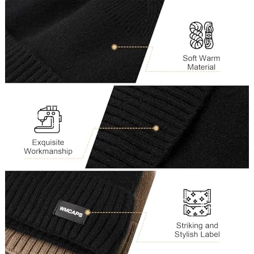 Wmcaps Winter Men Women Fleece Lined Beanie Knitted Hats, Soft Thermal Stocking Skull Caps for Cold Weather