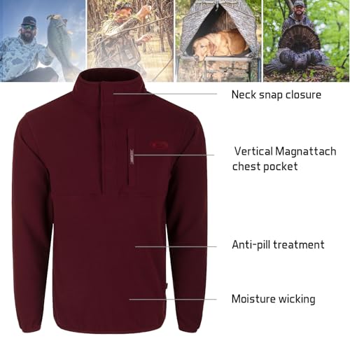 Drake Waterfowl Men's Camp 2.0 Fleece Pullover | Hunting Anti-Pill Moisture Wicking 1/4 Neck Snap Sweater with Chest Pocket
