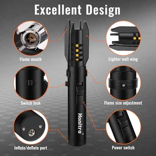 Torch Lighters, Butane Lighters, Adjustable Jet Flame Torch Lighters, Windproof Refillable Gas Torch Lighter Long Lighter for Candle, Grill, BBQ, Fireworks(Butane Not Included) (Black)