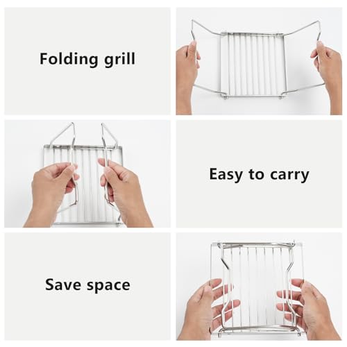 2Pcs Folding Campfire Grill, 304 Stainless Steel Portable Grill Grate for Outdoor Cooking