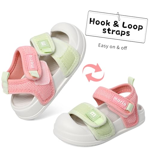 Kids Sandals Boys Girls Summer Non-slip Athletic Closed Toe Adjustable Lightweight Beach Shoes - Pink/Green, Toddler Size 6