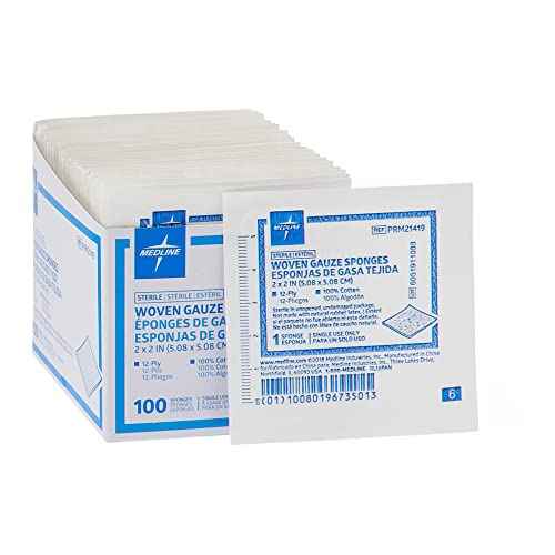 Medline Sterile Woven Gauze Sponges, 2" x 2", 12-Ply, Ideal for Wound Dressing, Pack of 2400