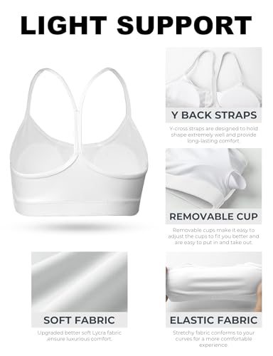Medium Black and White 2-Pack Y Back Sports Bras for Women, Low Impact Padded Racerback Spaghetti Strap Workout Tops