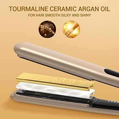 Professional Hair Straightener Ceramic Tourmaline Flat Iron Straightens and Curls 2 in 1 Adjustable Temp up to 450¢µ Avoid Snagging