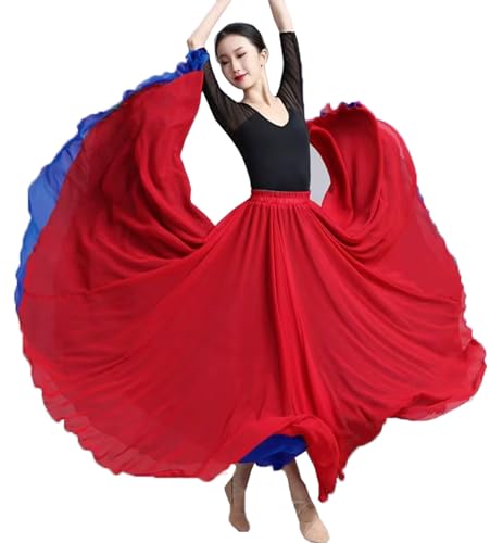 Women's Fairy Lyric Dance Skirt - Gradient Chiffon Ballet & Modern, One Size, Red & Royal Blue