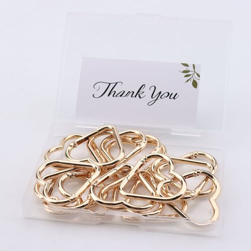 16-Pack Gold Heart Carabiner Clips, Cute Keychain Accessories for Backpacks & Hiking Gear, Aluminum Alloy Spring Snap Hook(Lightweight, Bulk Value Set)