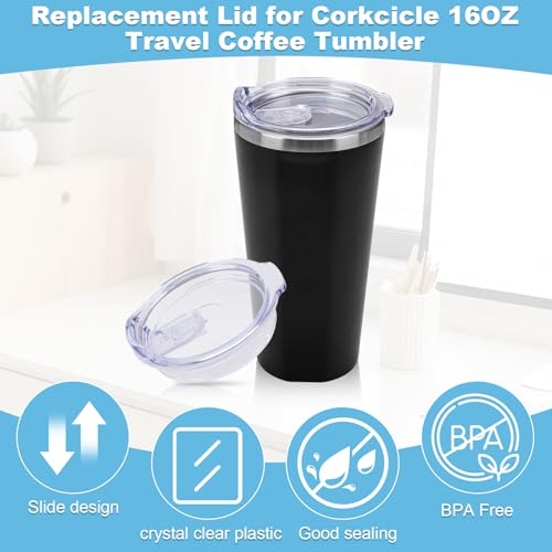 Engorgio 2 Pack Clear 16oz Replacement Spill-Proof Lid Set for Corkcicle Tumblers - Double Sealing