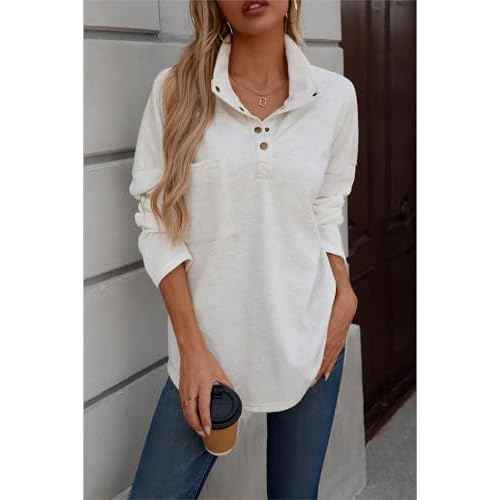 SHEWIN Fall Womens Oversized Sweatshirt Button Up Comfy Pullover Sweatshirt