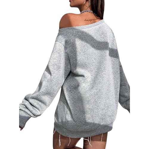 Remidoo Womens Off Shoulder Sweatshirt Drop Shoulder Oversized Long Sleeve Pullover Top