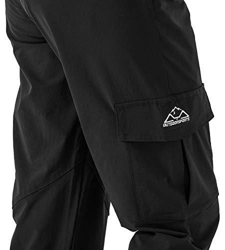 Water-Resistant Cargo Hiking Pants for Women - Quick Dry, UPF 50+, Black, Large