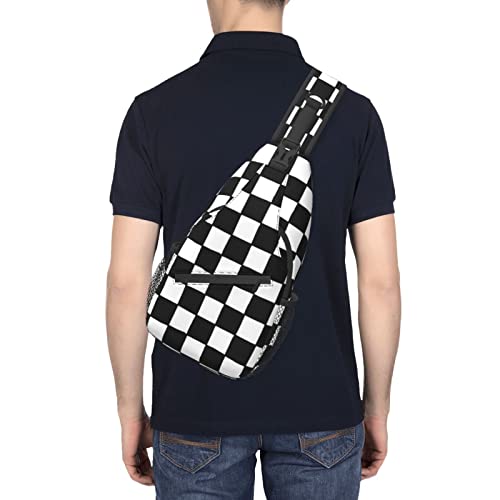 Checkered Black White Sling Backpack - Outdoor Crossbody Daypack Bag